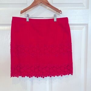 J Crew short raspberry cotton pique size 2 skirt with eyelet border detail. New